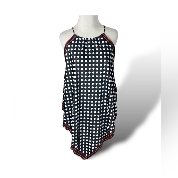 Zara Scarf Polka Dot Flowy Sleeveless Top Large Black Red White Asymmetrical - Picture 2 of 3
